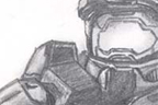 <em>Master Chief</em><br>Dec 2004<br>8.5"x 11"<br><br> Drew this off of the <a href='img/halo2cover.jpg' target='_blank'>Halo 2 box</a>. I decided not to draw a background because I didn�t want it to take away from the figure. It took a surprisingly long time to do something this small... I think it took me a total of about 9 hours to draw over a course of 3 days. Unfortunately, a lot of it has smudged off and so the darks aren't quite as dark anymore.<br><br><br><br>Click <a href='http://www.andrew.cmu.edu/user/aczhang/traditional/halo.jpg' target='_blank'>here</a> to go directly to the image (best quality).