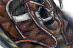 <em>Shoes v2.0</em><br>Dec 2007<br>8.5"x 11"<br><br>Following my previous pair of shoes, I thought it'd be cool to draw each pair of shoes I owned before tossing them out. I wanted to do the drawing different than I had done it last time, so I decided to do it in colored pencil instead of graphite and draw them in a different arrangement.<br><br><br><br>Click <a href='http://www.andrew.cmu.edu/user/aczhang/traditional/shoes2.jpg' target='_blank'>here</a> to go directly to the image (best quality).