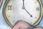 <em>Time is a Terrible Thing</em><br>June 2006<br>13"x 18"<br><br>I came across this idea while watching a commercial for a skin moisturizer product. The commercial showed a person�s skin cracking and deteriorating. I thought it was a really cool idea so I decided to use that same kind of imagery but for a different concept. I never finished this drawing completely. I was gonna do more with the clock and I had originally planned to draw broken pieces of skin floating across the sky. Unfortunately, I never got around to it. Also, the scanner totally owned this drawing with that line along the right center :-(<br><br><br><br>Click <a href='http://www.andrew.cmu.edu/user/aczhang/traditional/time.jpg' target='_blank'>here</a> to go directly to the image (best quality).